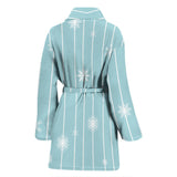 Snowflake Pattern Blue Stripe Background Women'S Bathrobe