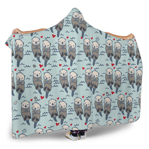 Lovely Sea Otter Pattern Hooded Blanket