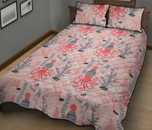 Octopus winter hat garland Fish candy Seaweed Coral Starfish Quilt Bed Set