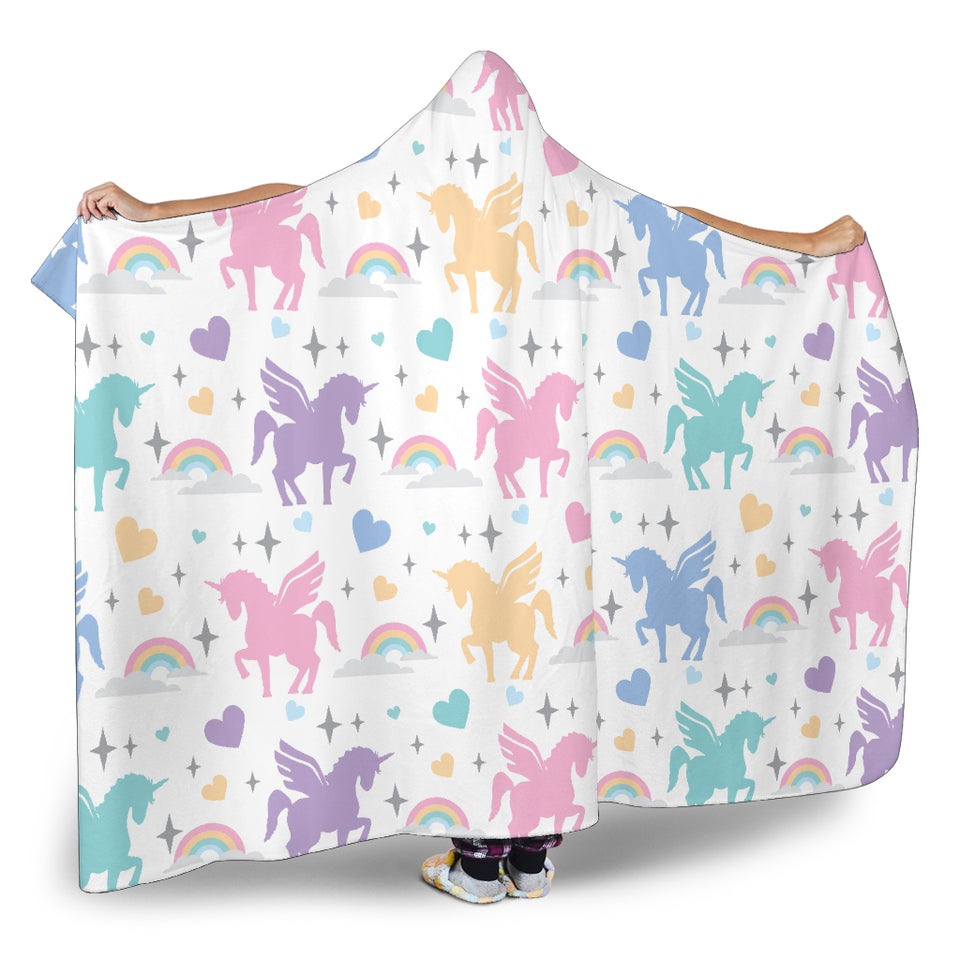 Colorful Unicorn Rainbow Heart Pattern Hooded Blanket
