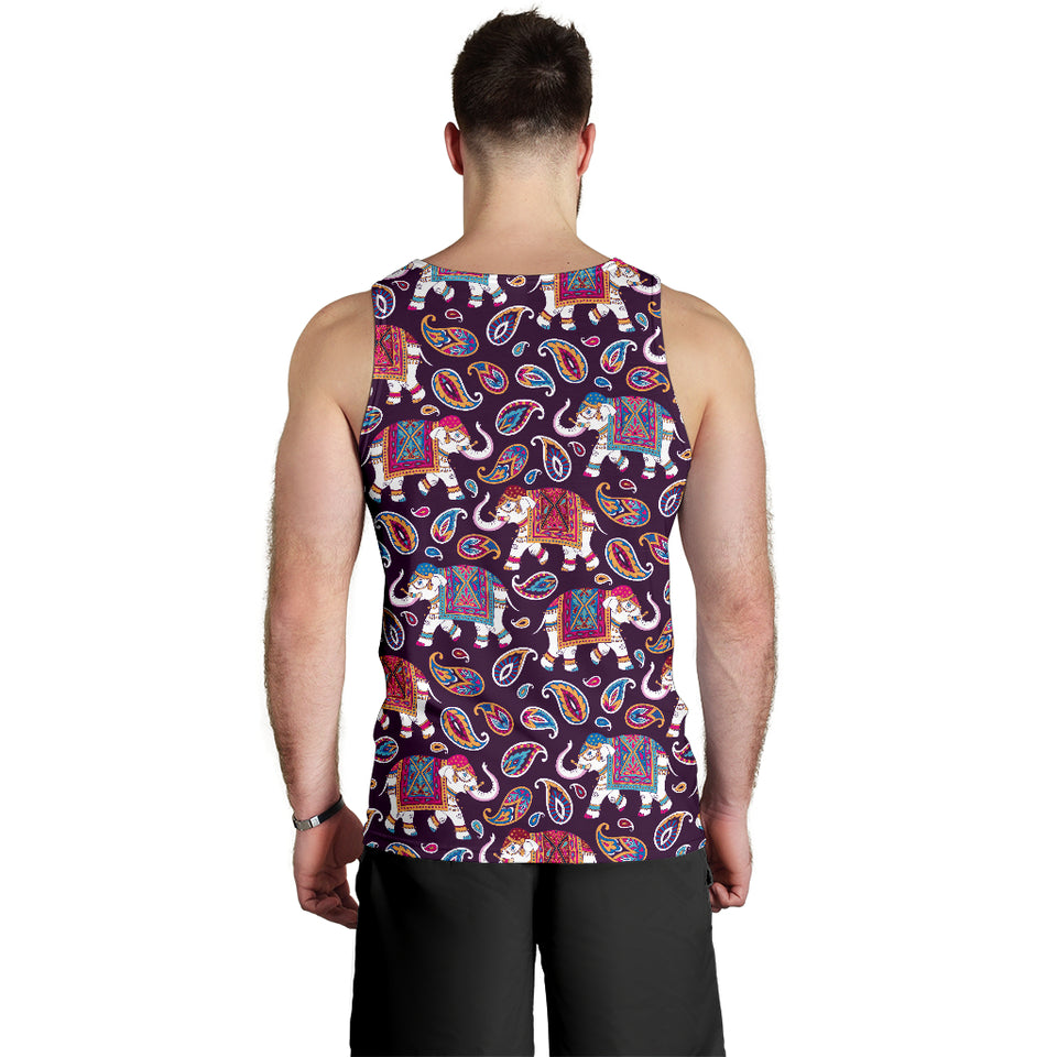Elephant indian style ornament pattern Men Tank Top