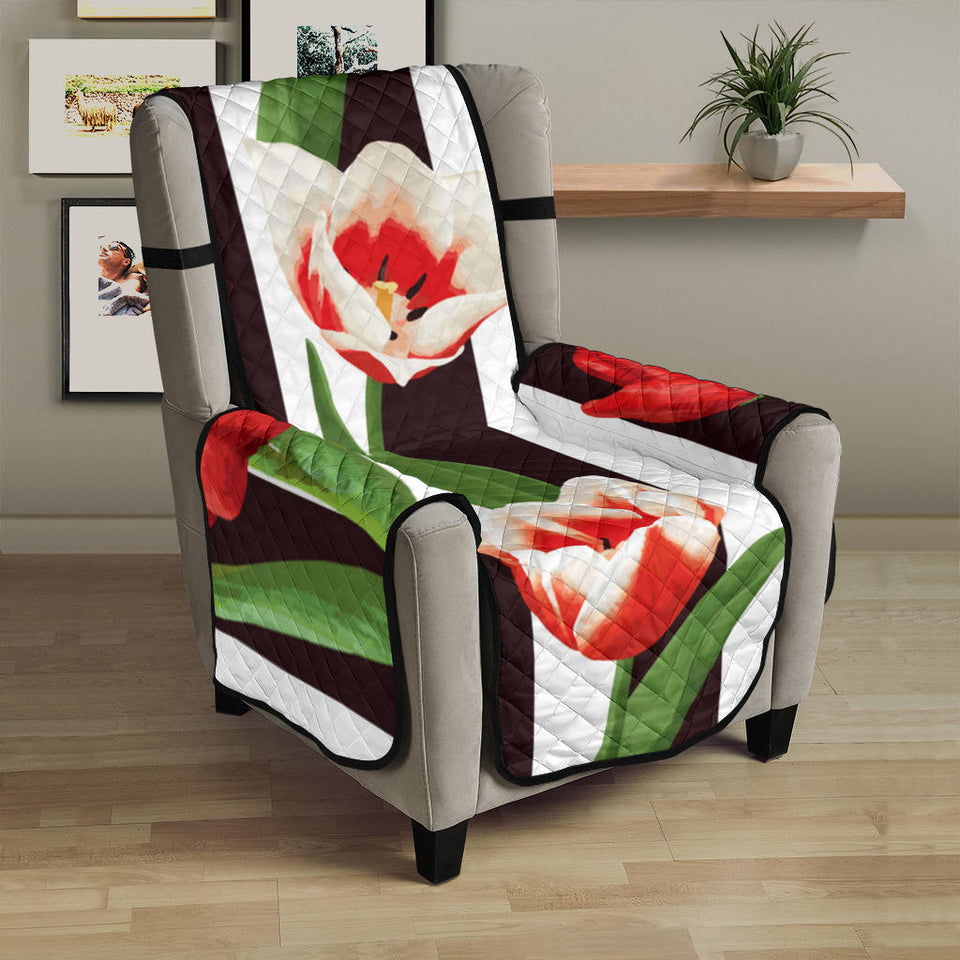red and white tulips pattern Chair Cover Protector