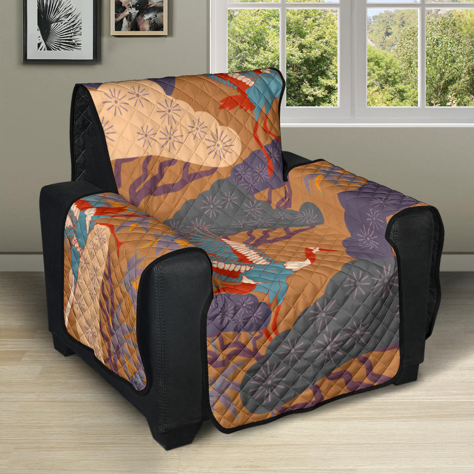 Bonsai bamboo stork japanese pattern brown theme Recliner Cover Protector
