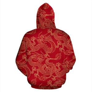 Gold Dragons Red Background Men Women Pullover Hoodie