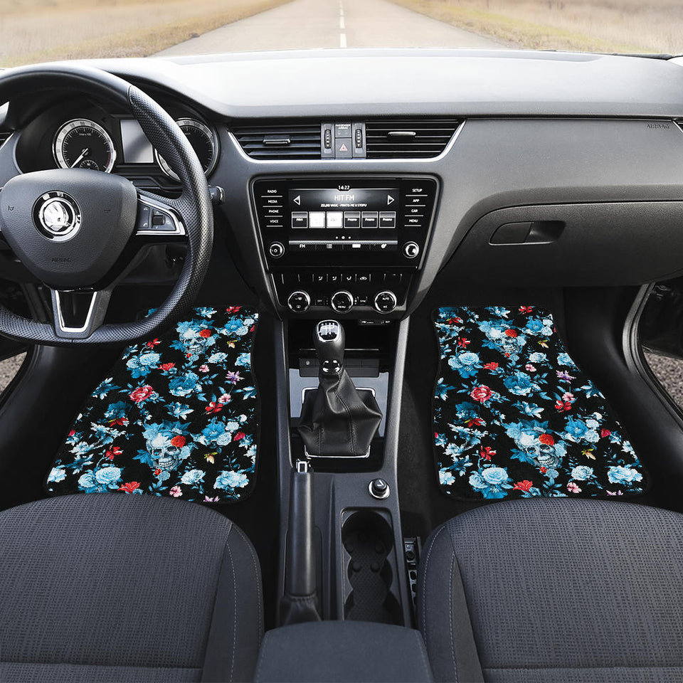 Skull Flower Roses Leave Pattern Front And Back Car Mats