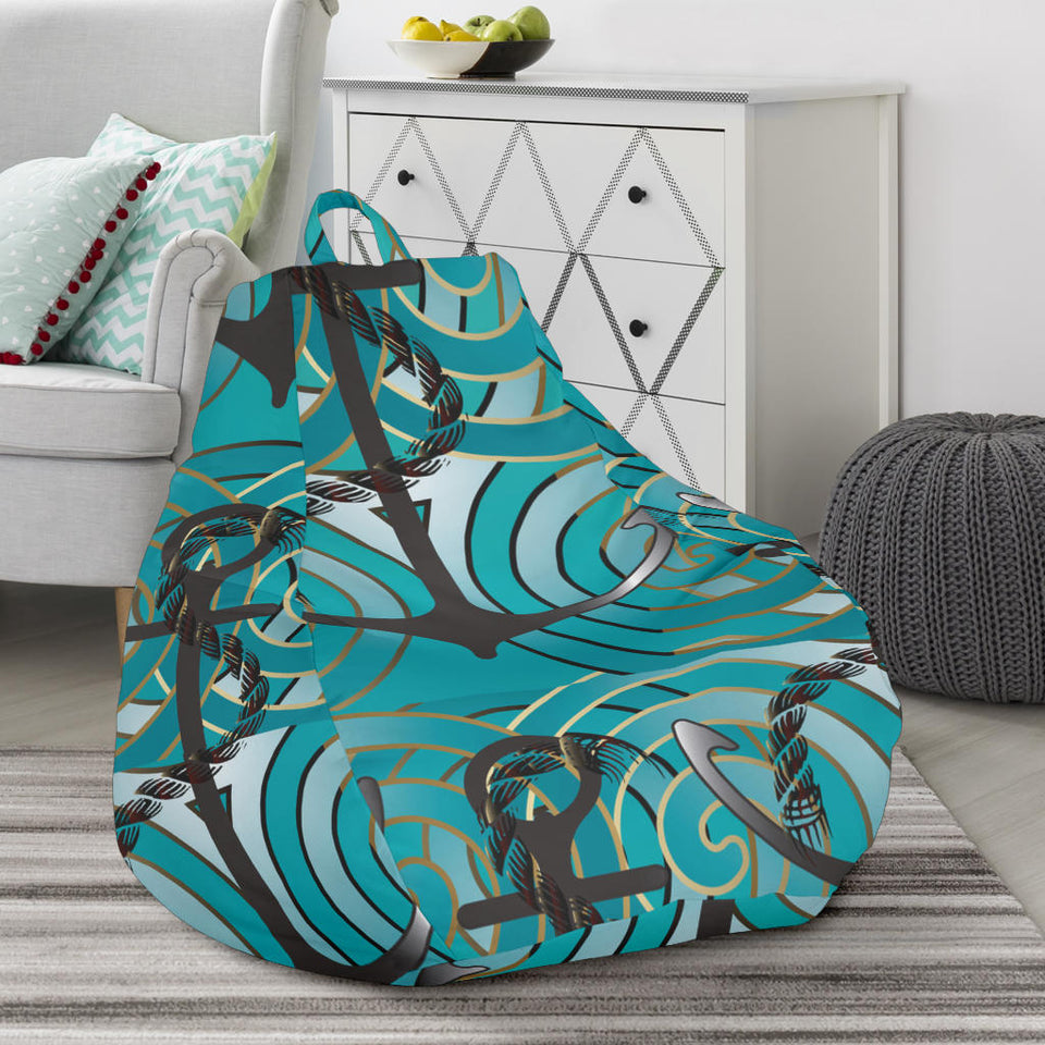 Anchor Nautical Green Background Bean Bag Cover