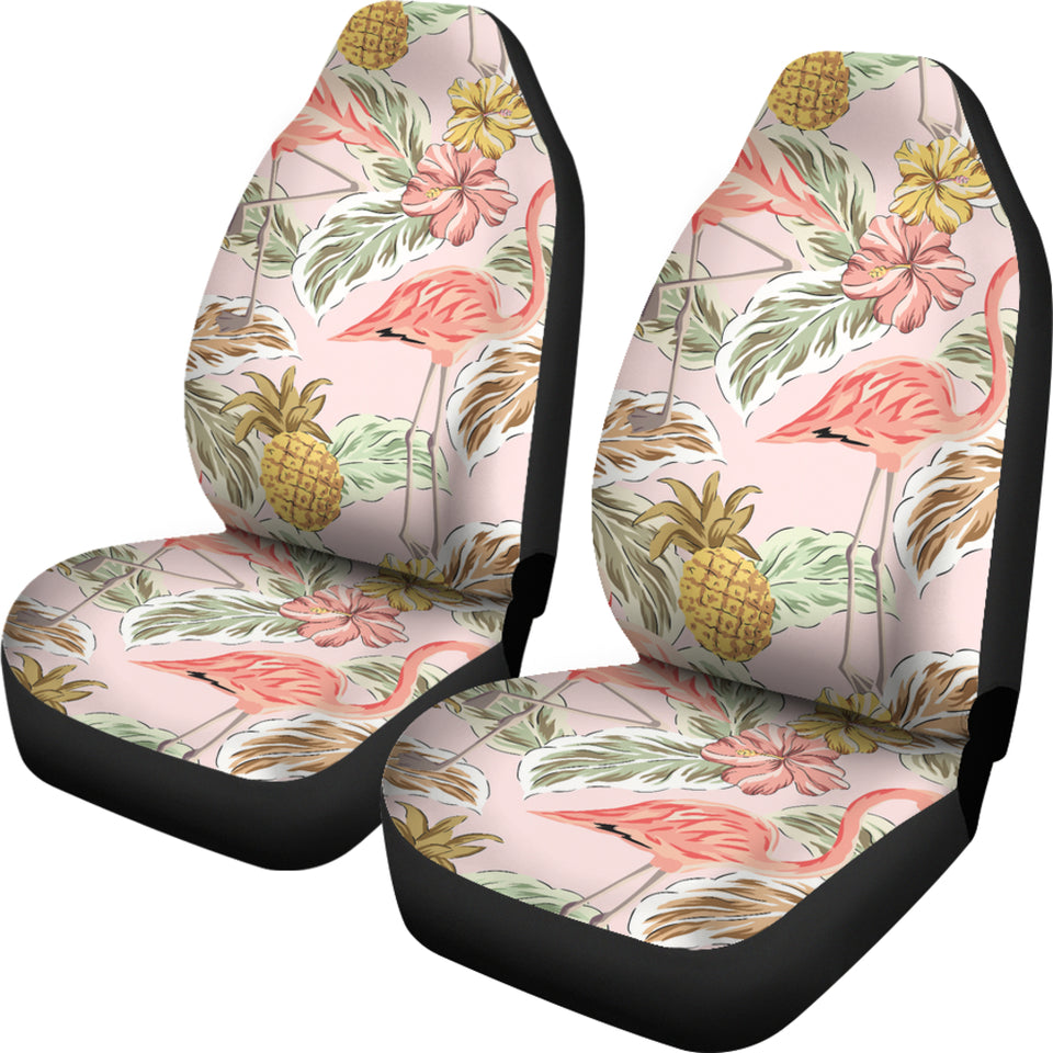 Pink Flamingo Birds Pineapples Hibiscus Flower Pattern Universal Fit Car Seat Covers