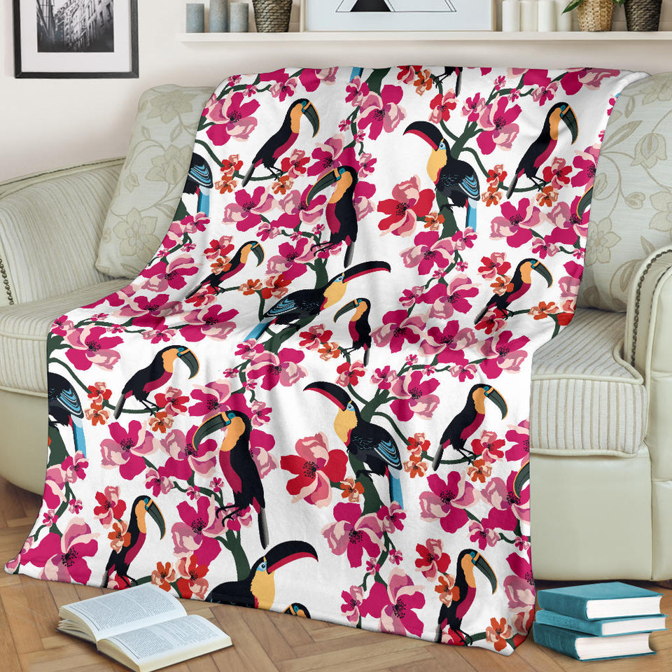 Toucan Flower Design Pattern Premium Blanket