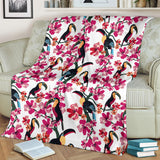 Toucan Flower Design Pattern Premium Blanket