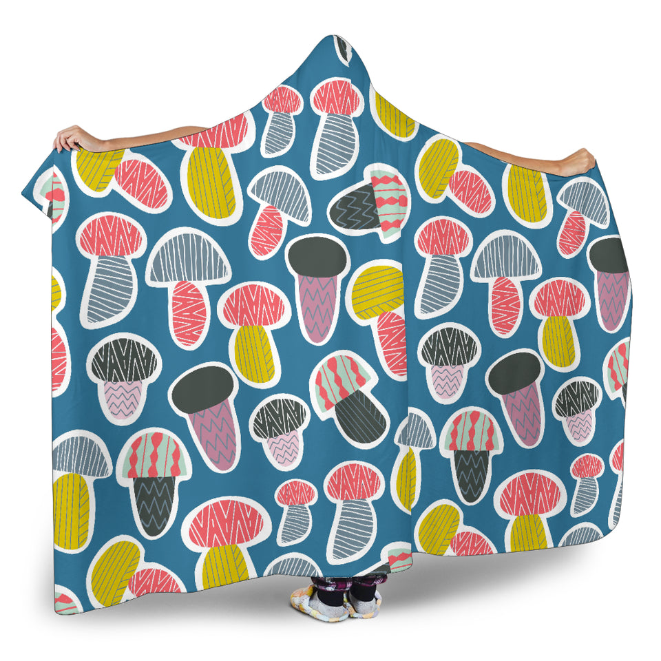 Colorful Mushroom Design Pattern Hooded Blanket