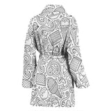 Cartoon Hand Drawn Ice Cream Black White Women'S Bathrobe