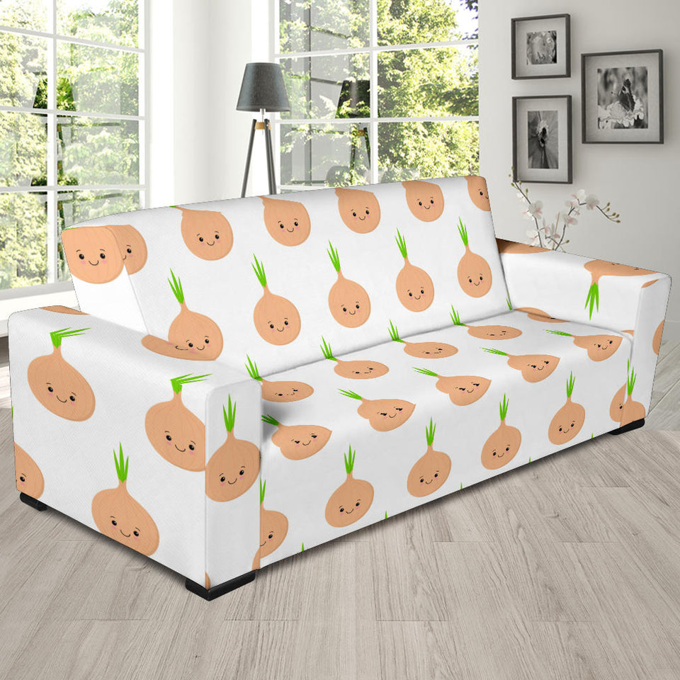 Cute Onions Smiling Faces Sofa Slipcover