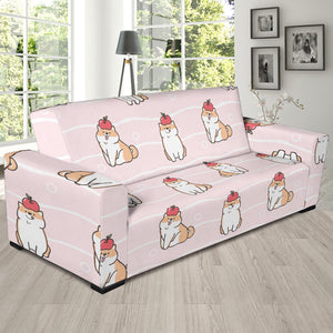 Cute Shiba Inu Dog Apple Pattern Sofa Slipcover