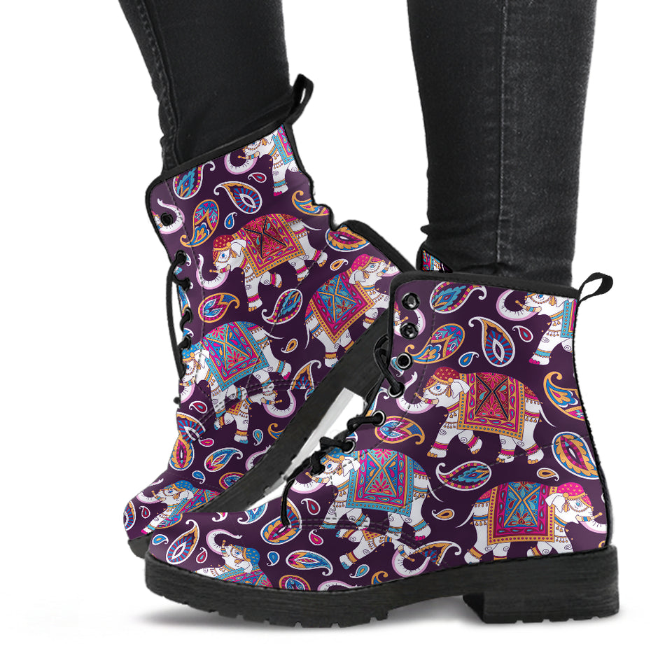 Elephant Indian Style Ornament Pattern Leather Boots