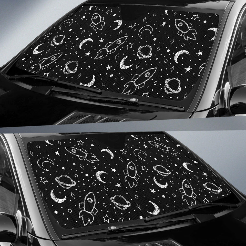 Hand Drawn Space Rocket Star Planet Car Sun Shade
