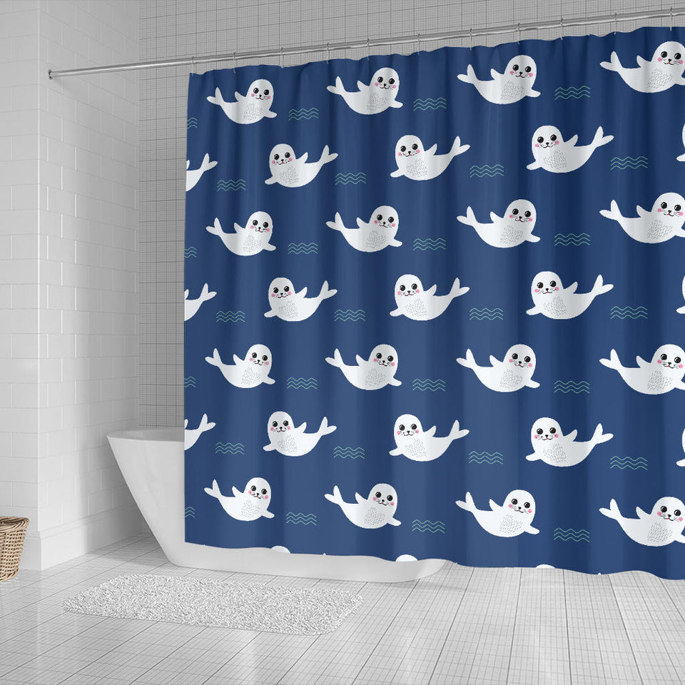 Cute White Baby Sea Lion Seal Pattern Shower Curtain Fulfilled In US