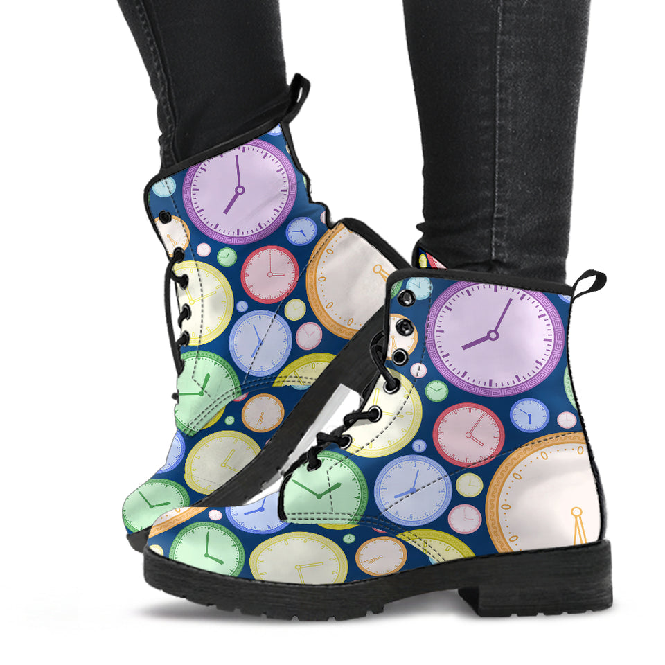 Colorful Clock Background Leather Boots