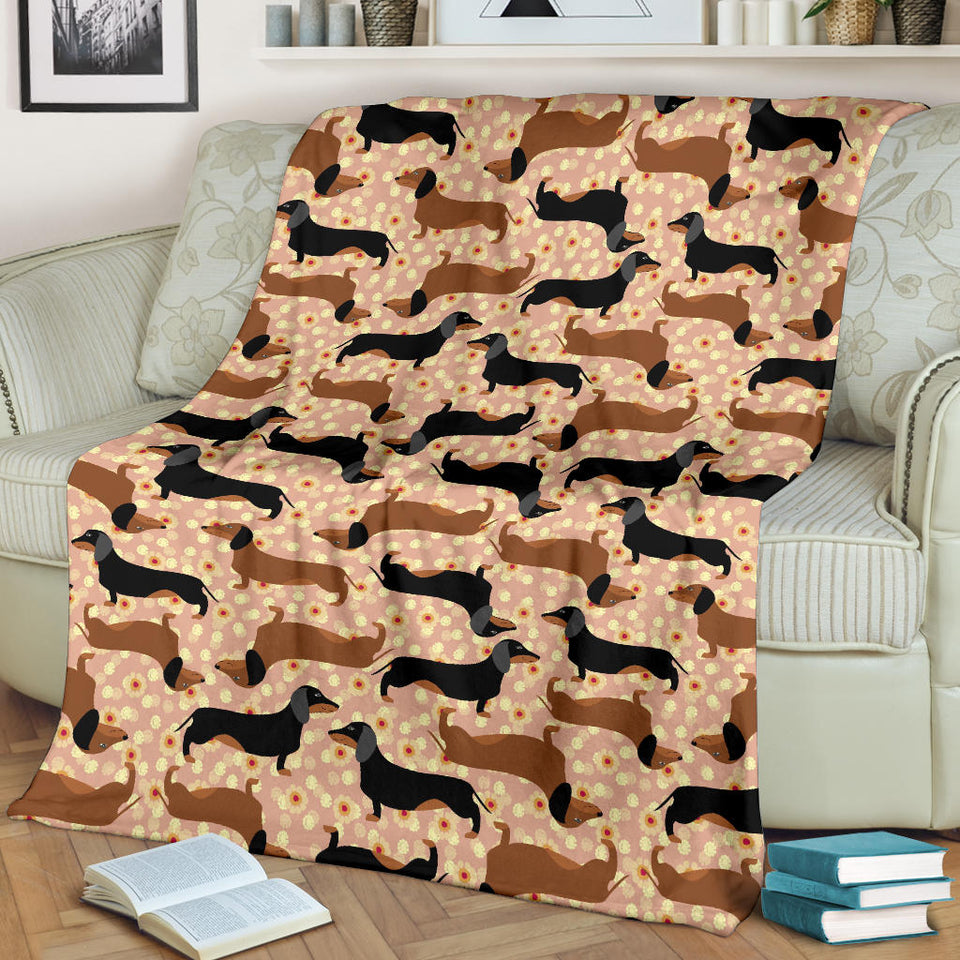 Dachshund Floral Background Premium Blanket