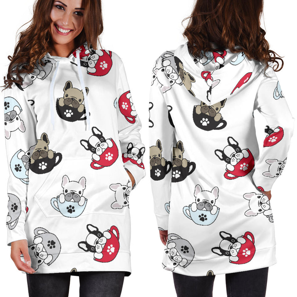 French Bulldog Cup Paw Pattern Women'S Hoodie Dress