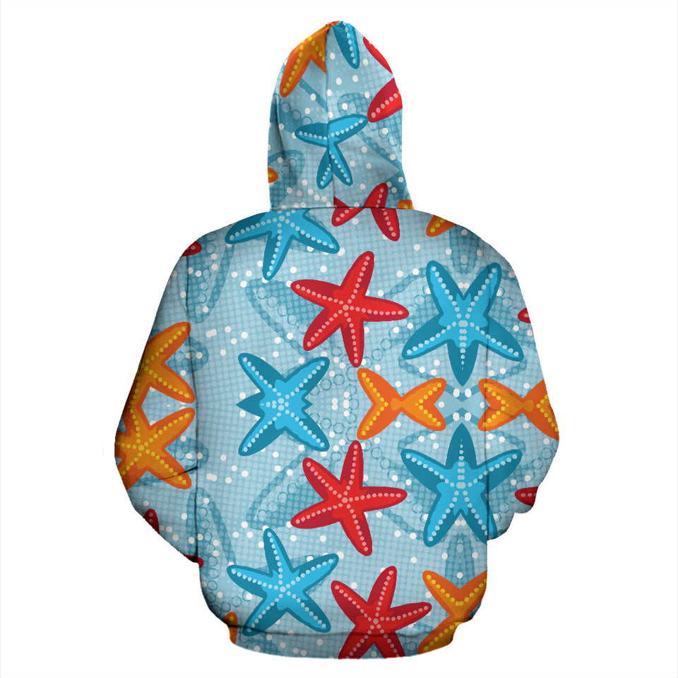 Blue Red Orange Starfish Pattern Zip Up Hoodie