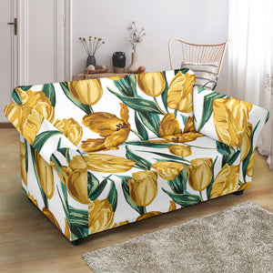 Yellow Tulips Pattern Loveseat Couch Slipcover