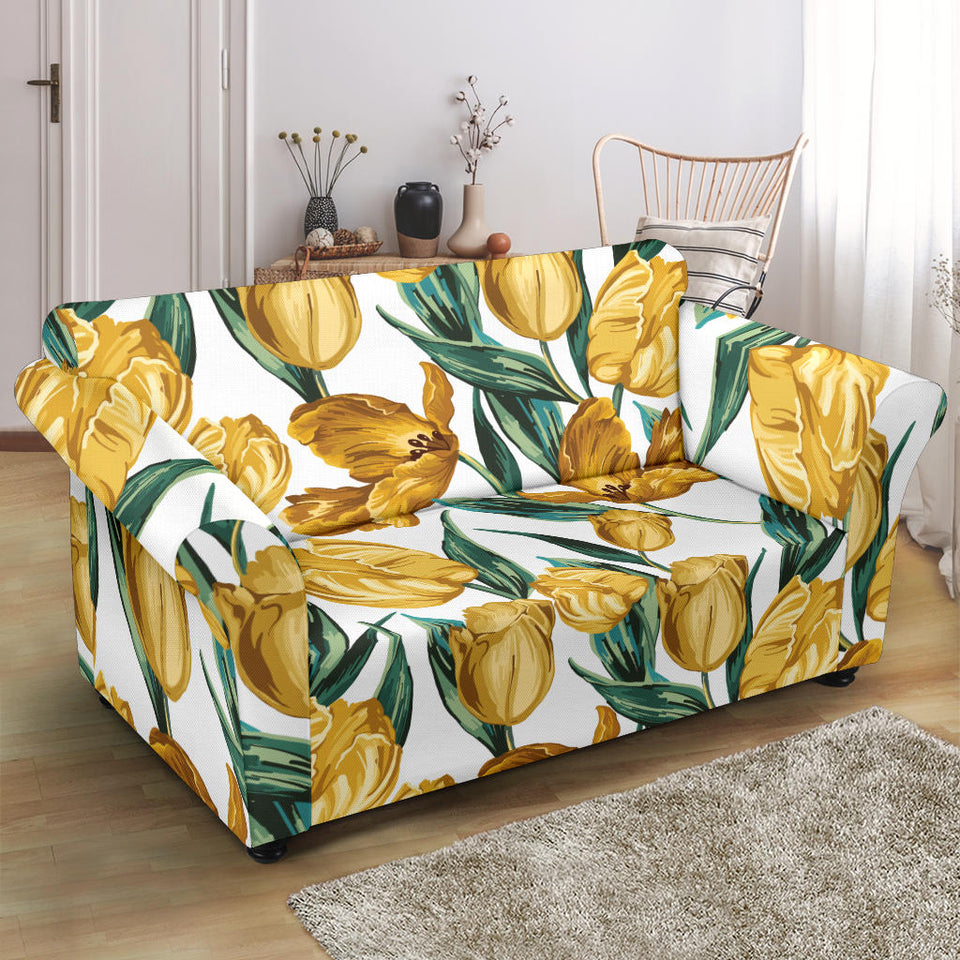 Yellow Tulips Pattern Loveseat Couch Slipcover