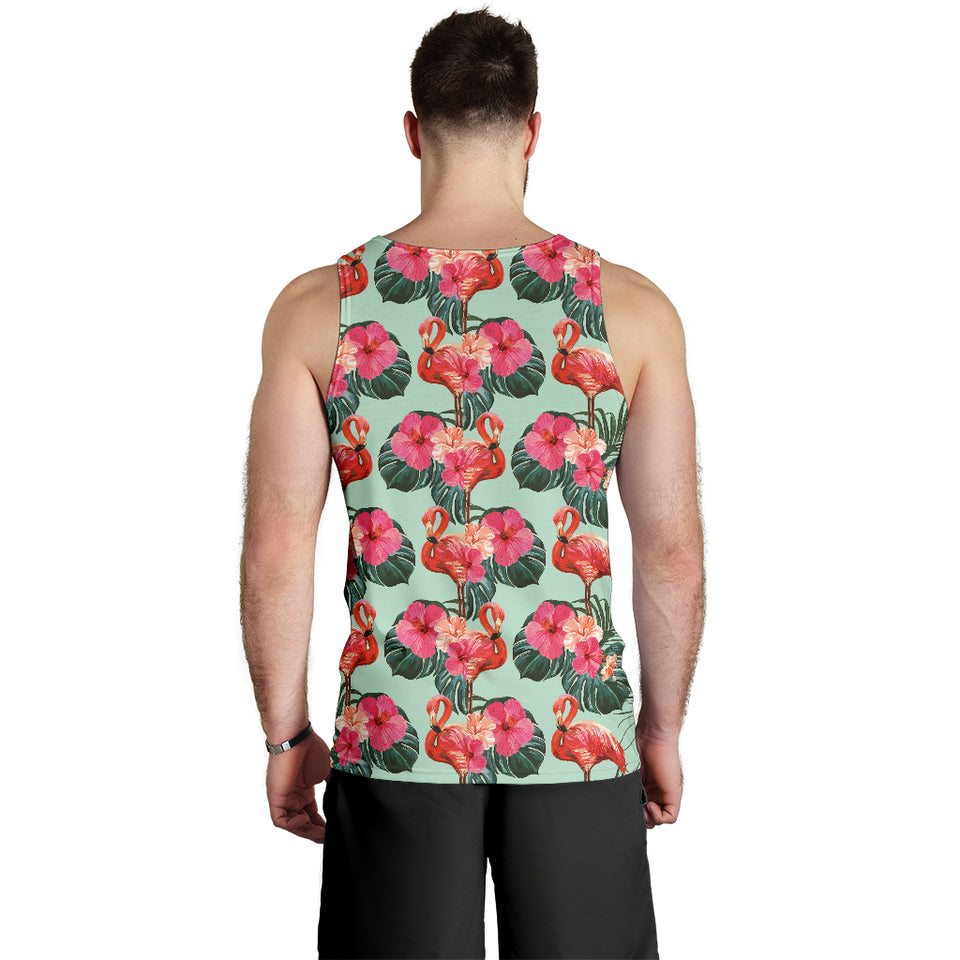 Beautiful flamingo tropical palm leaves hibiscus pateern background Men Tank Top