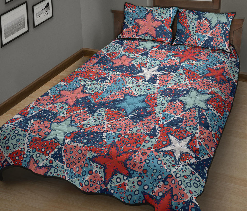 Hand drawn colorful starfish Quilt Bed Set