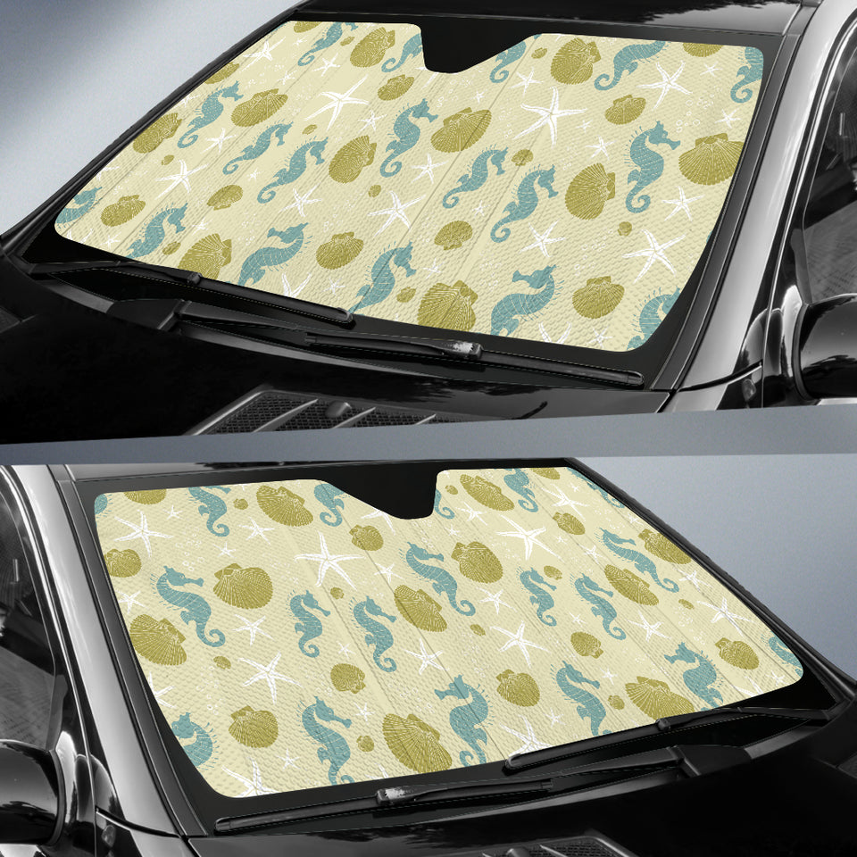 Seahorse Shell Starfish Pattern Background Car Sun Shade
