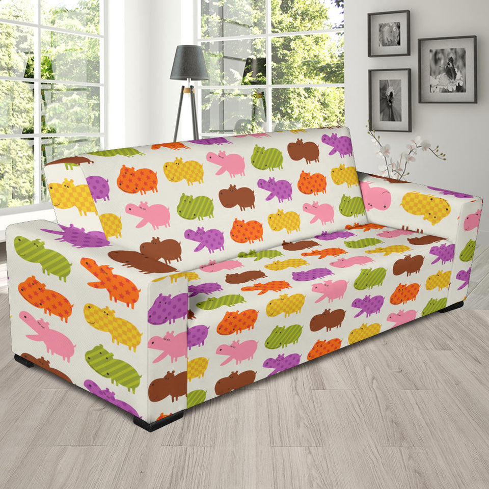 Hippopotamus Pattern Print Design 01 Sofa Slipcover