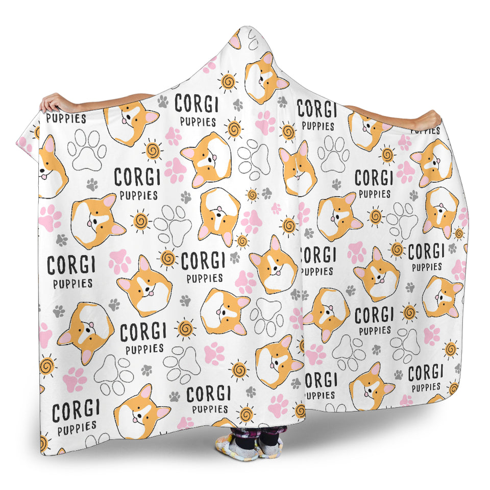 Corgi Dog Pattern Hooded Blanket