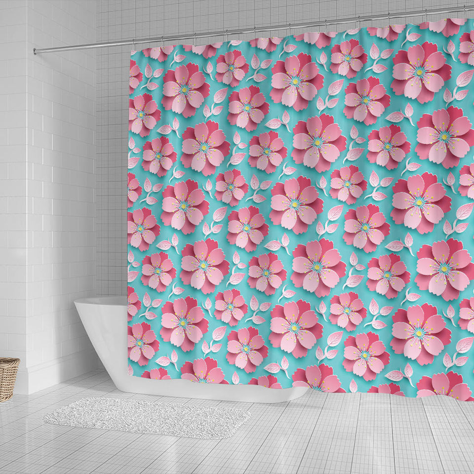 3D Sakura Cherry Blossom Pattern Shower Curtain Fulfilled In US