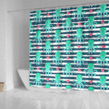 Cute Octopuses Heart Striped Background Shower Curtain Fulfilled In US