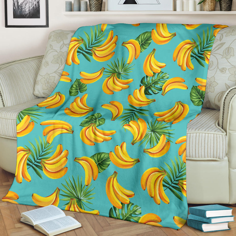 Banana Palm Leaves Pattern Background Premium Blanket