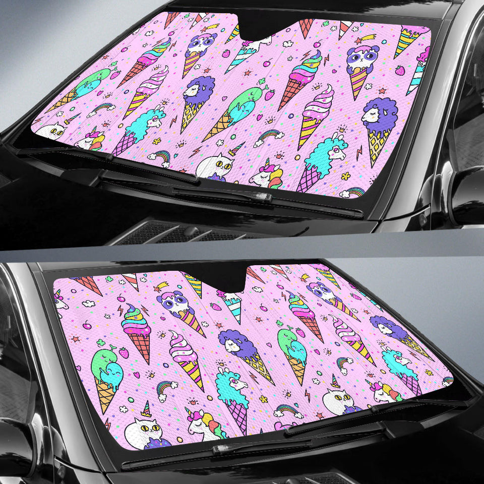 Cute Ice Cream Cone Animal Pattern Car Sun Shade