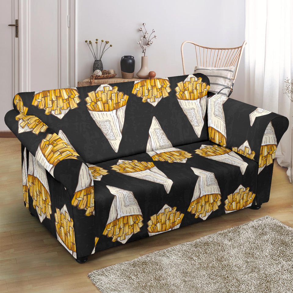 French Fries Dark Background Loveseat Couch Slipcover