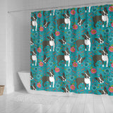 Boston Terrier Beautiful Flower Pattern Shower Curtain Fulfilled In US