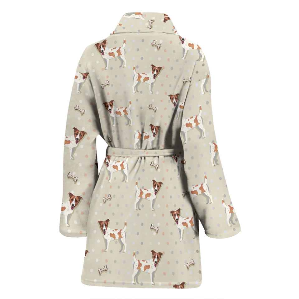 Jack Russel Pattern Print Design 02 Women's Bathrobe