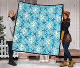 Blue Starfish Coral Reef Pattern Premium Quilt