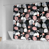 White Swan Blooming Flower Pattern Shower Curtain Fulfilled In US
