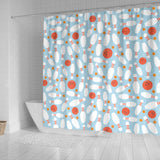 Bowling Ball Bowling Pins Blue Blackground Shower Curtain Fulfilled In US
