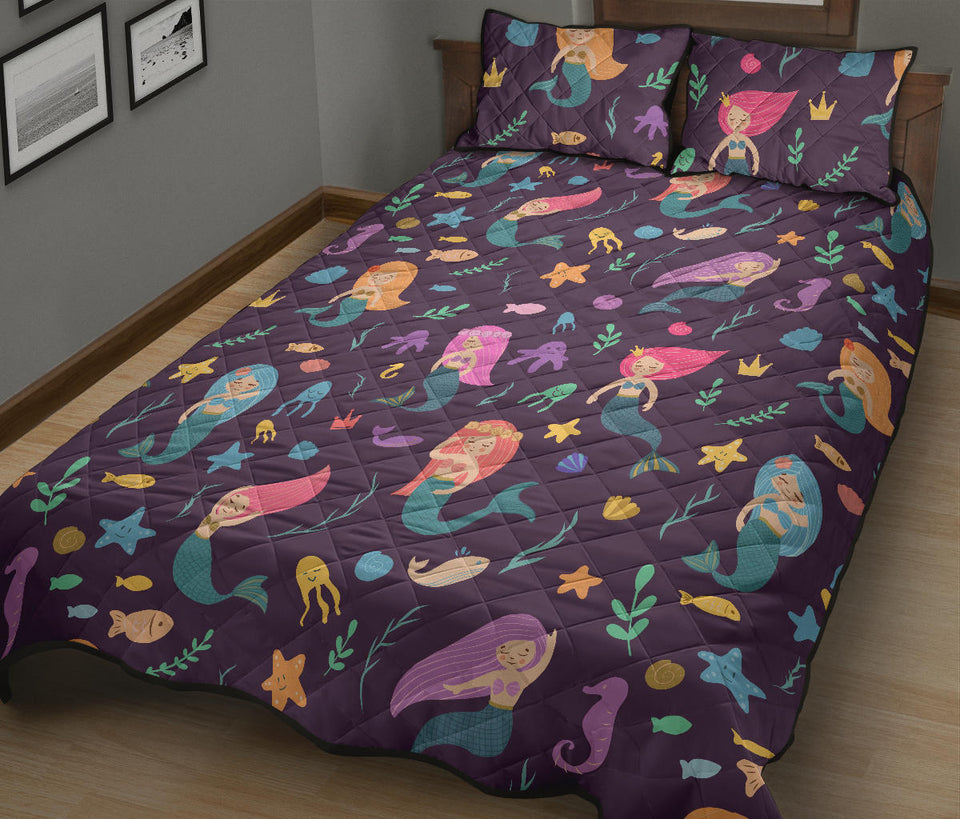 beautiful mermaid Fish jellyfish algae other marine world Quilt Bed Set