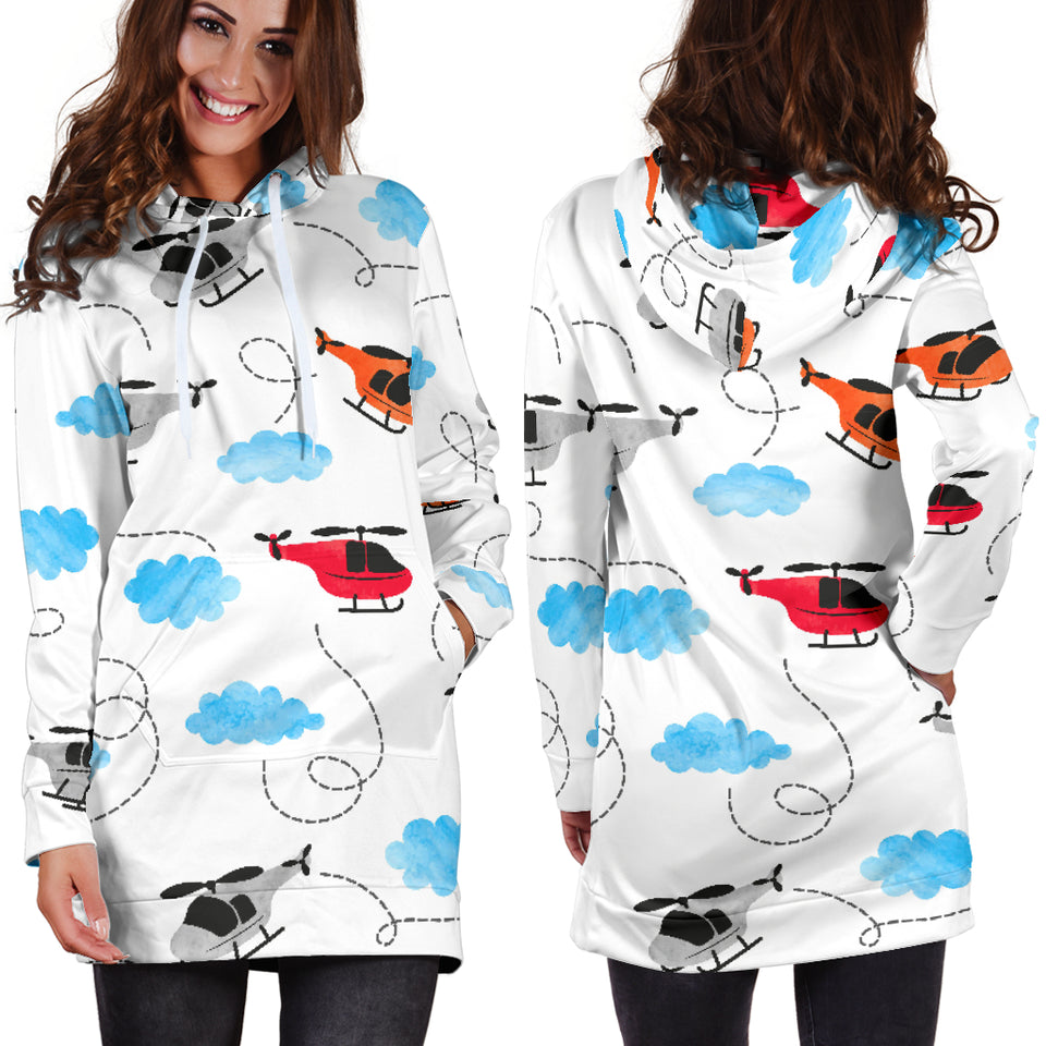 Watercolor Helicopter Cloud Pattern Women'S Hoodie Dress