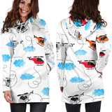 Watercolor Helicopter Cloud Pattern Women'S Hoodie Dress