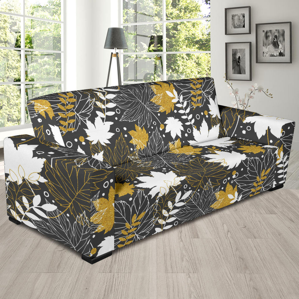 Beautiful Gold Autumn Maple Leaf Pattern Sofa Slipcover