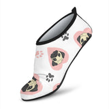 Cute Pugs Pink Heart Paw Pattern Aqua Shoes