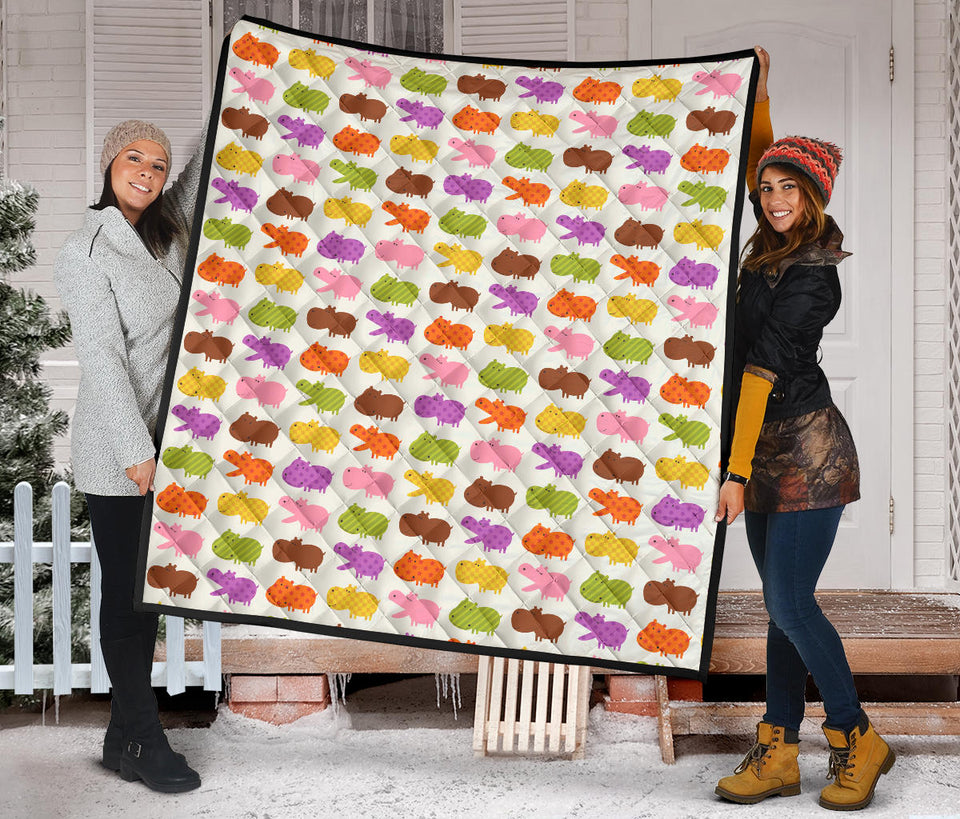 Hippopotamus Pattern Print Design 01 Premium Quilt