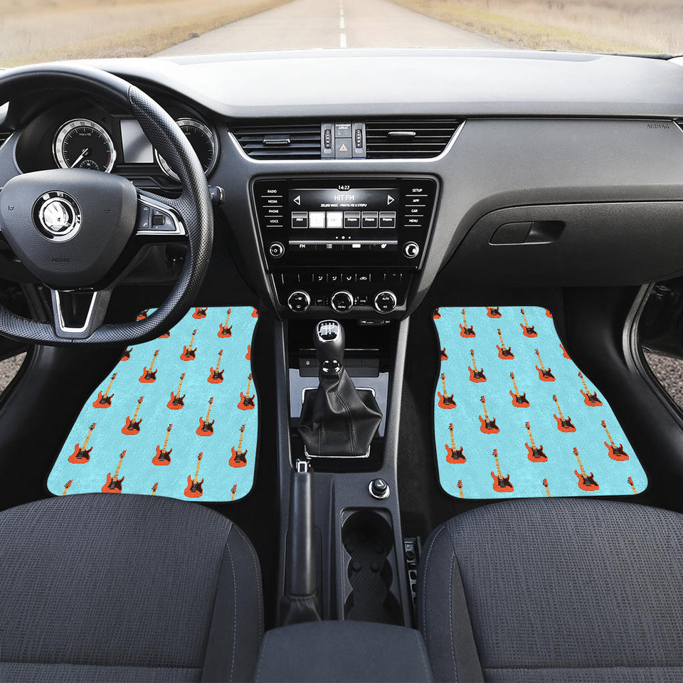 Electric Guitar Pattern Light Blue Background Front Car Mats