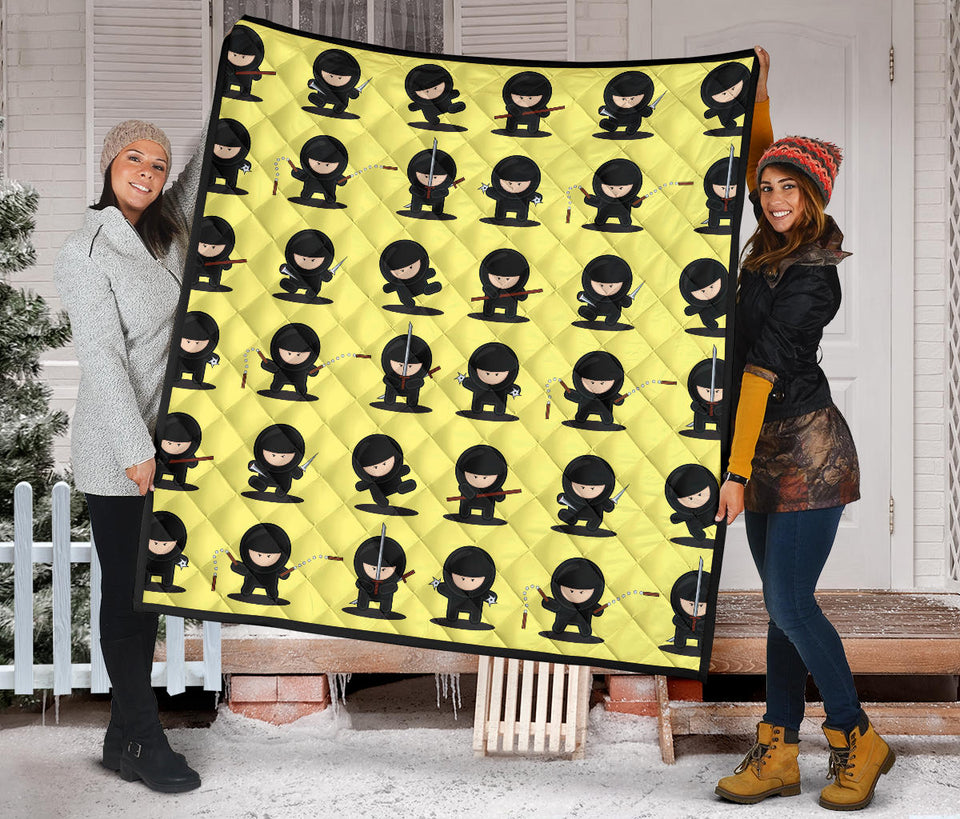 Cute Ninja Yellow Background Premium Quilt
