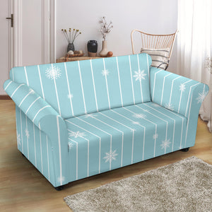 Snowflake Pattern Blue Stripe Background Loveseat Couch Slipcover